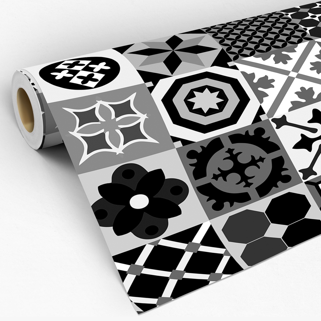 Papel De Parede Adesivo Para Cozinha Azulejo Ladrilho E Pia Retrô Portugal Mosaico Preto  Lavável