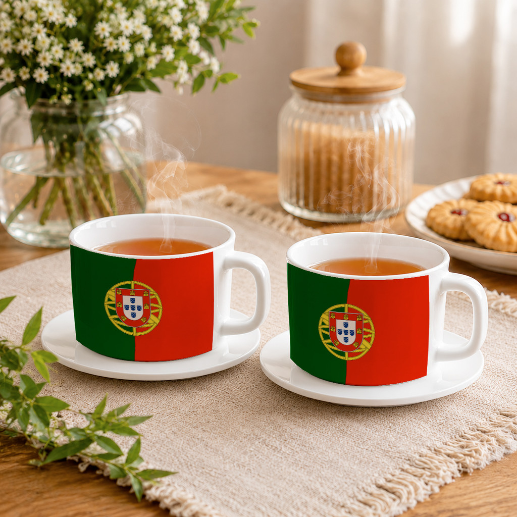 Kit 2 Xícaras com Pires Portugal Bandeira Portuguesa País