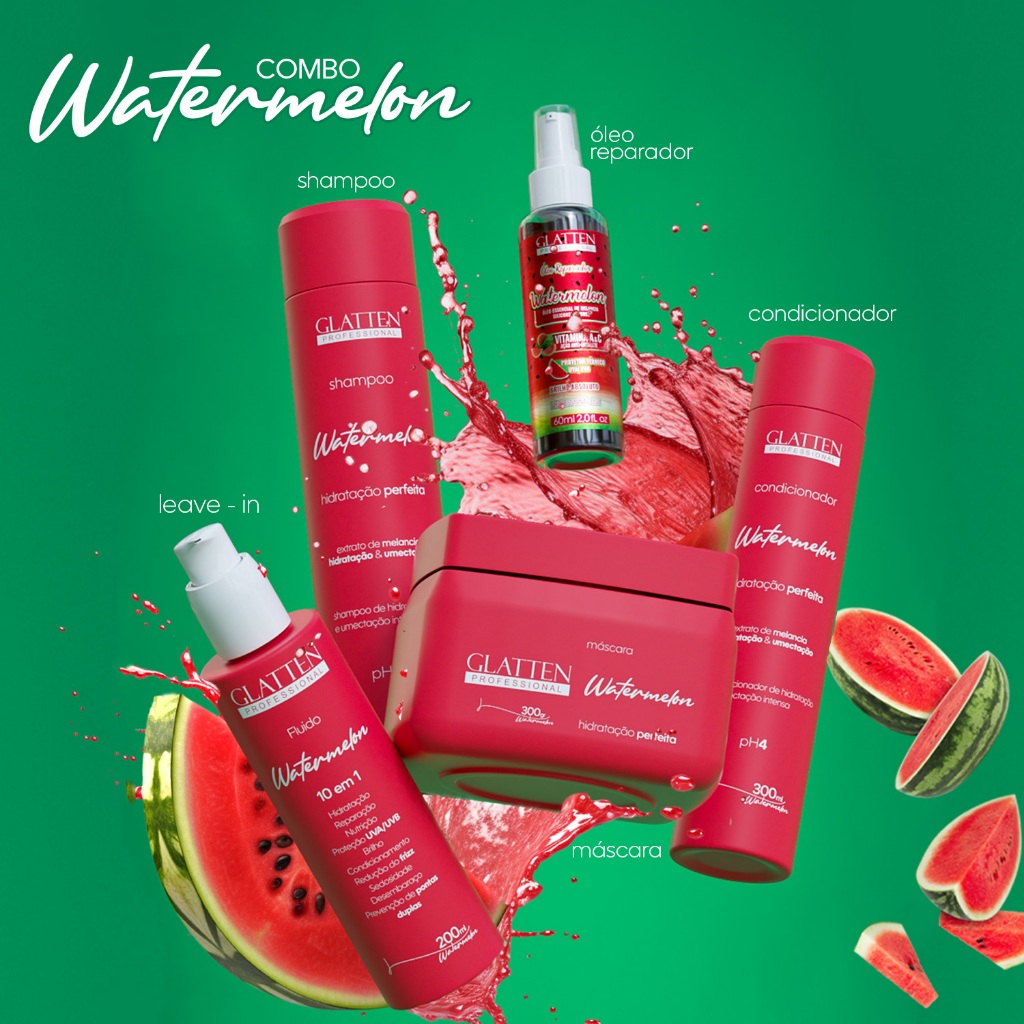 Glatten - Kit Para Cabelos Watermelon - Hidratação Refrescante de Melancia