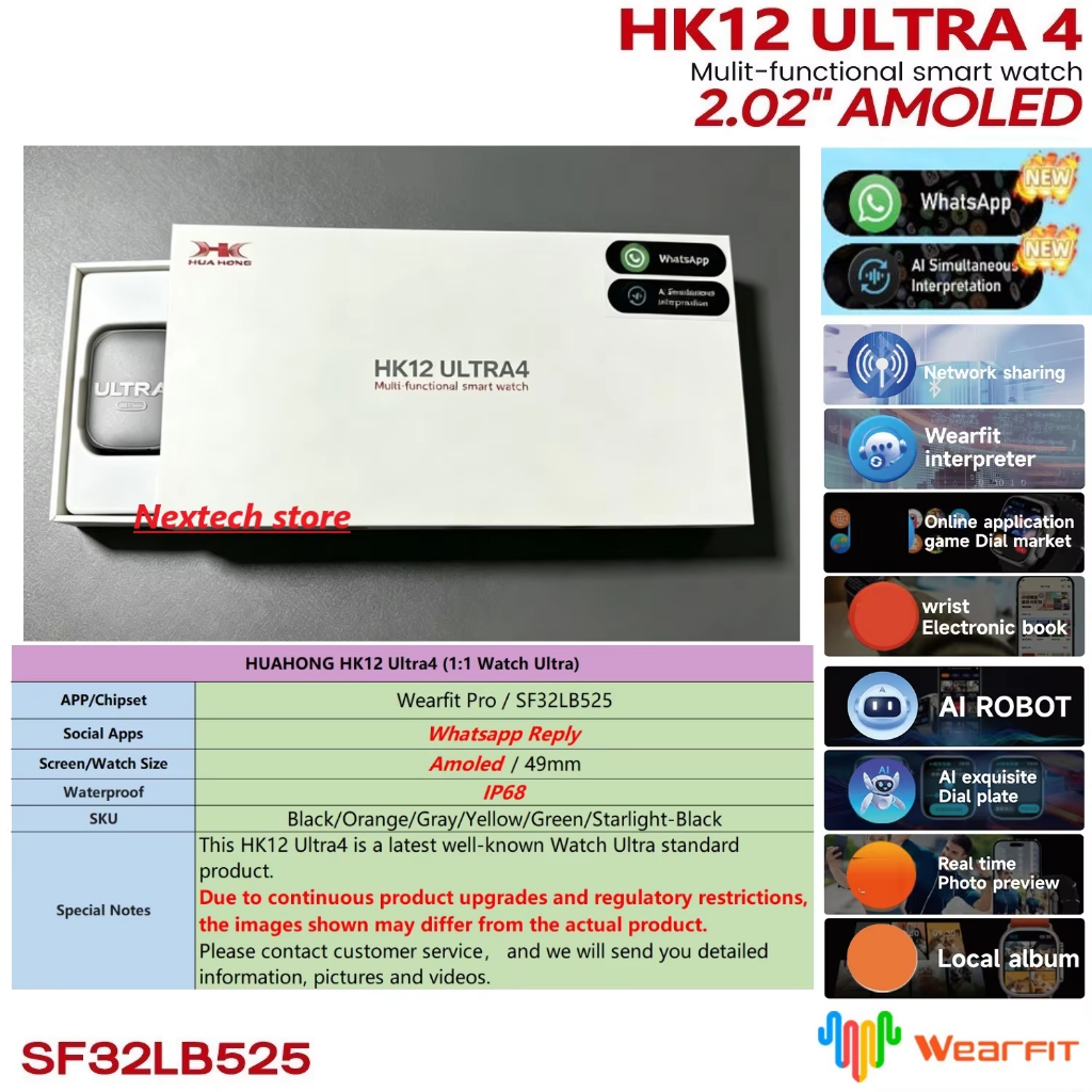 Versão Global HK12 Ultra 4 Smartwatch Bluetooth Chamada AI Robot Share Network ChatGPT NFC Smart Watch