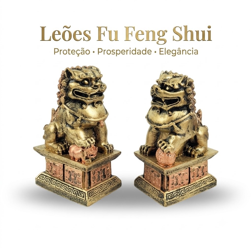 Esculturas Leões Fu Chineses em Resina 10cm Casal Guardião Budista Feng Shui Decoração Oriental Premium