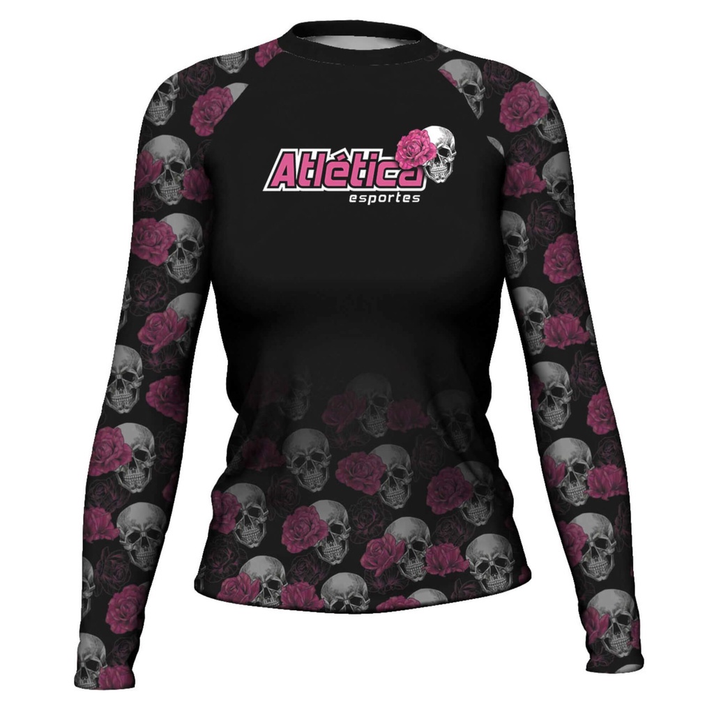 Rash Guard Feminina Camisa Jiu Jitsu No-Gi Pink Skull Manga Longa