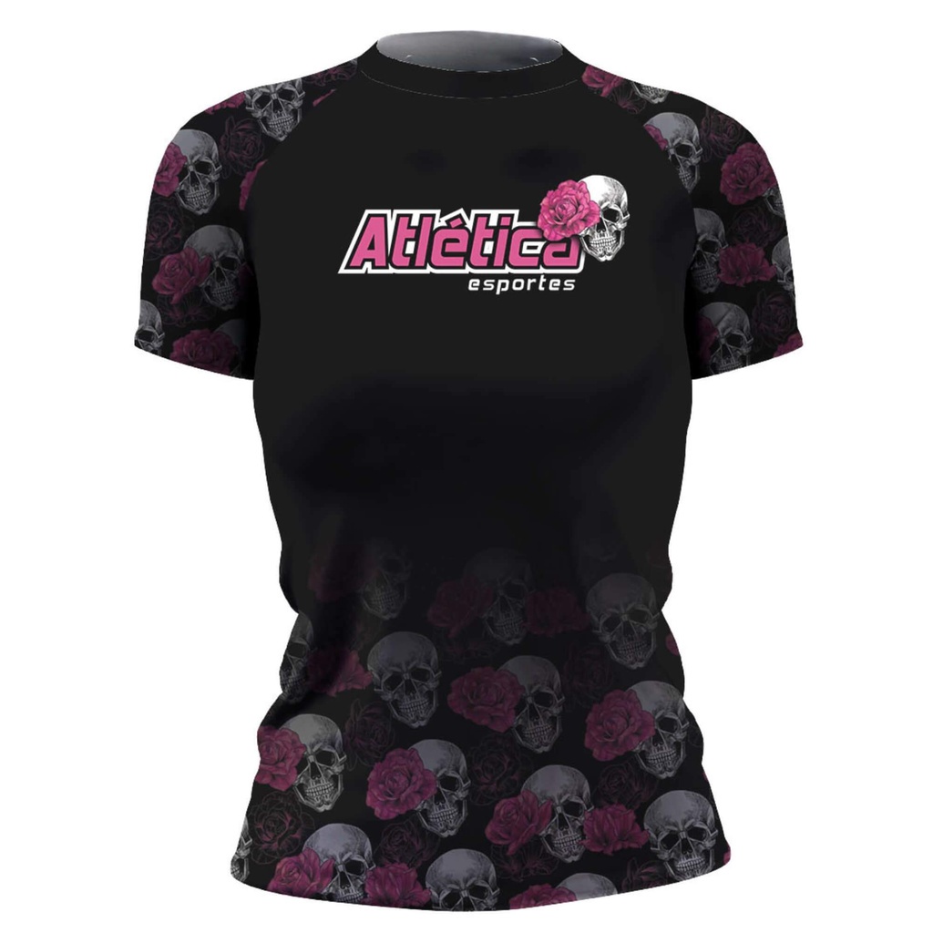 Rash Guard Feminina Camisa Jiu Jitsu No-Gi Pink Skull Manga Curta
