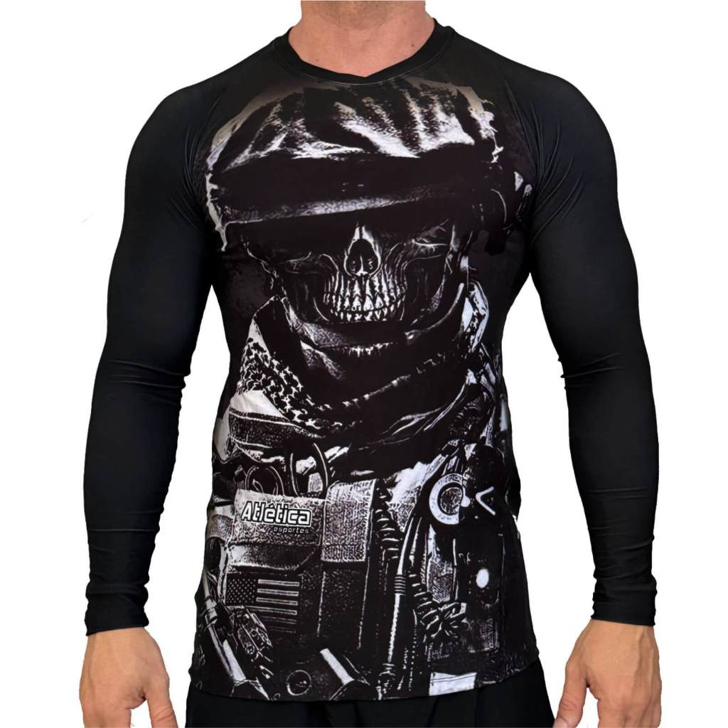 Rash Guard Masculina Camisa Jiu Jitsu No-Gi Skull Soldado Manga Longa