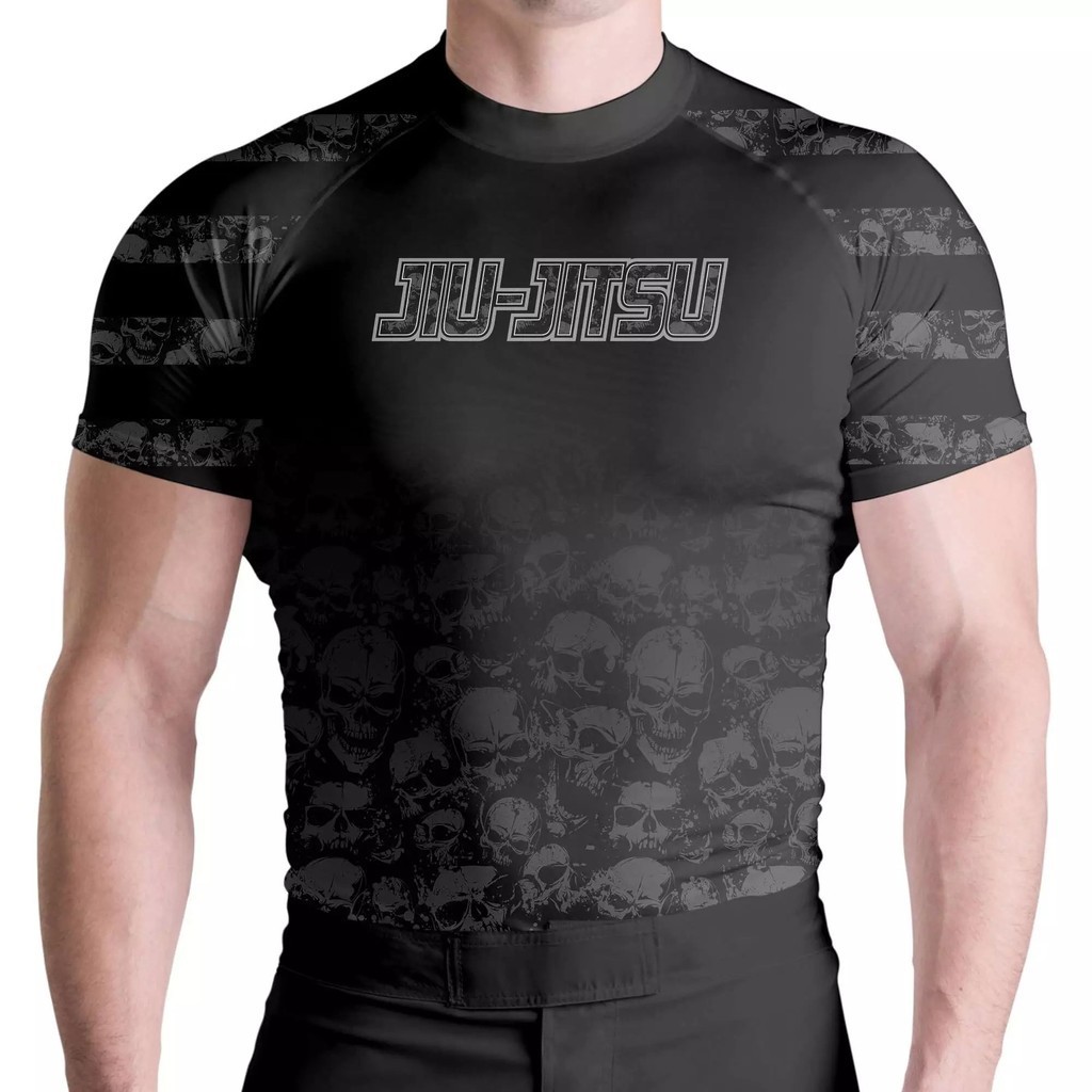 Camisa Térmica Rash Guard  Masculina Black Skull Manga Curta