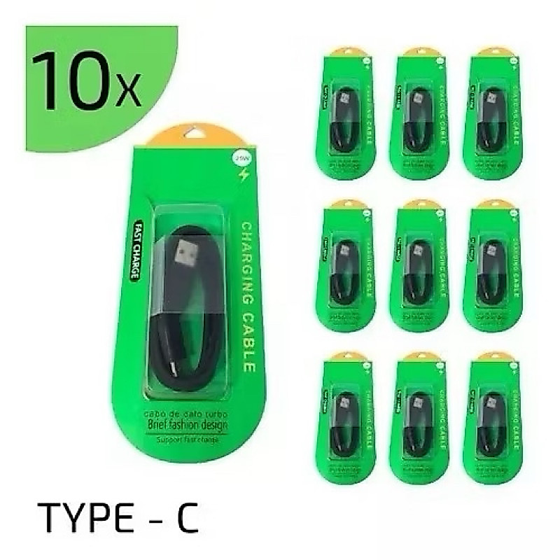 KIT COM 10 Cabos Turbo 25w V8/iPhone/Tipo C Carrega Rápido Micro Usb  Celular