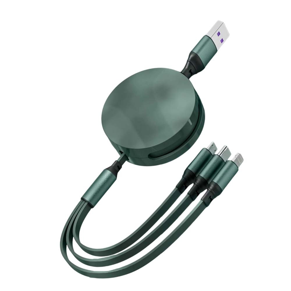 Cabo de Dados 3 em 1 Retrátil Carregamento Rápido 5A Tipo-C Micro USB para iPhone iOS Android 1.2 Metros Portátil