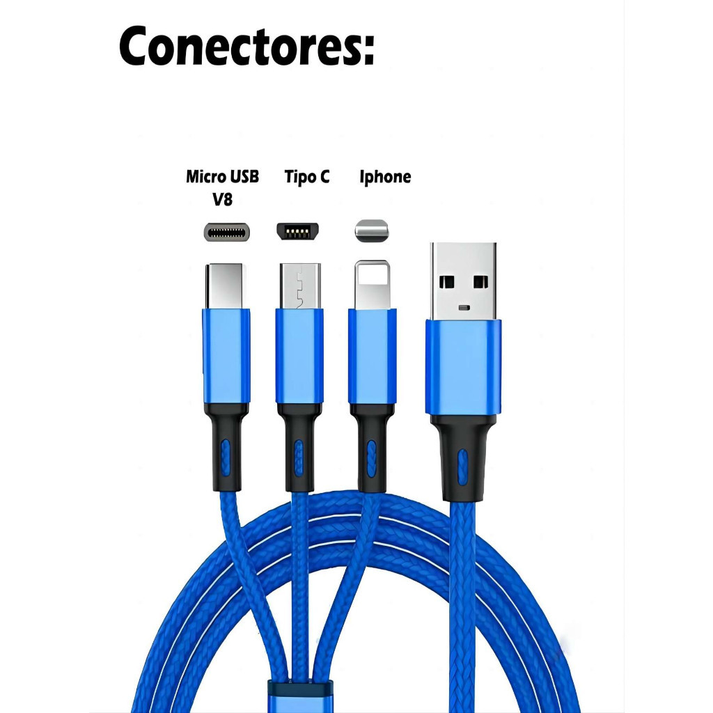 Cabo de Dados 3 em 1 Micro Usb V8/Tipo C/iPhone Carregador 3in1