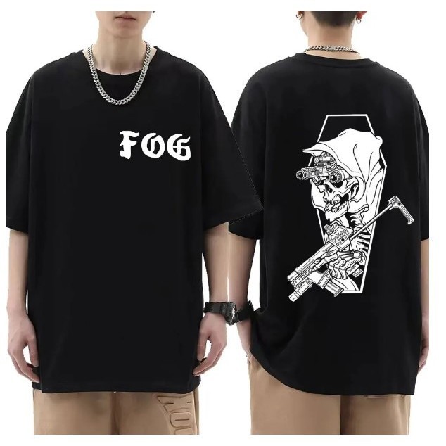 Camiseta FOG Forward Group, Esqueleto, Punk, Casual Algodão Unissex