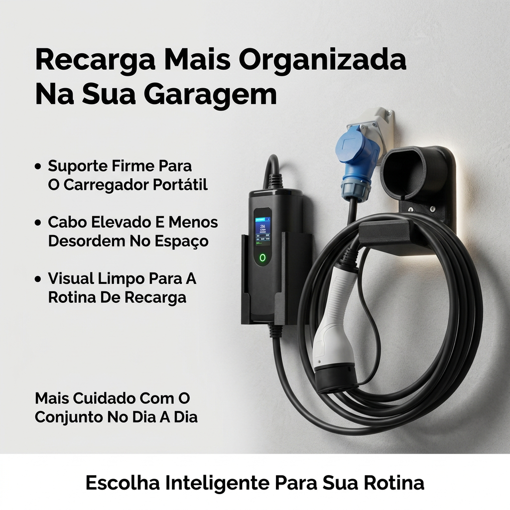 Suporte Carregador Elétrico + Brinde - EV Parede Tipo 2 BYD GWM Volvo BMW Organizador Cabo | ENB Commerce