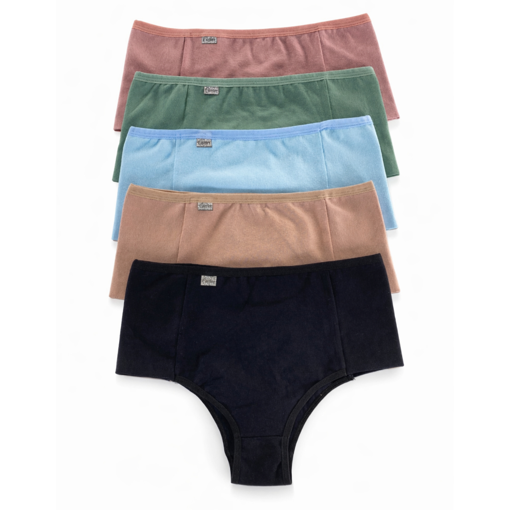 Kit 5 Calcinhas Algodão Pós Parto Modeladora Cintura Alta | Pala Dupla e Cotton Premium