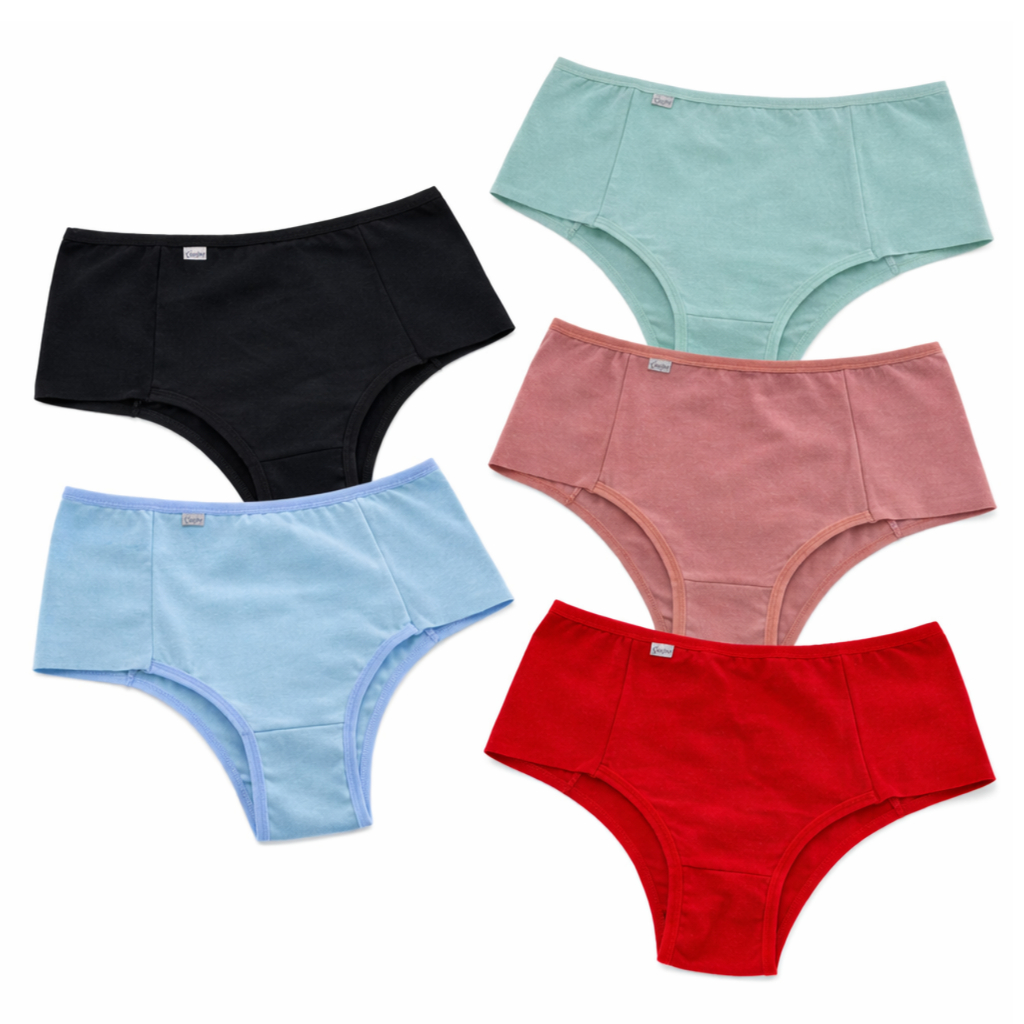 Kit 8 Calcinhas 100% Algodão Cintura Alta Pala Dupla Segura Barriga