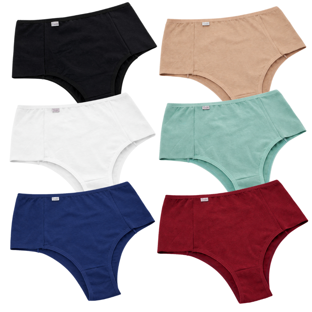 Kit 8 Calcinhas Algodão Pós Parto Modeladora Cintura Alta | Pala Dupla e Cotton Premium