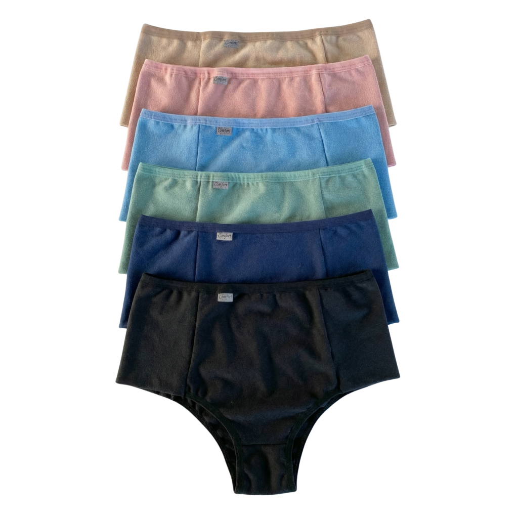 Kit 5 Calcinhas Algodão Cintura Alta Pala Dupla Segura Barriga | Modeladora e Cotton Premium