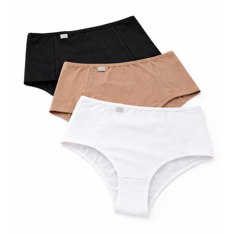Kit 3 Calcinhas Algodão Cintura Alta Pala Dupla Segura Barriga | Modeladora e Cotton Premium