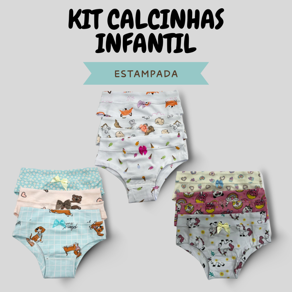 Kit Calcinha Infantil Cotton Premium Para Meninas Com Forro Algodão 1133-K-C1