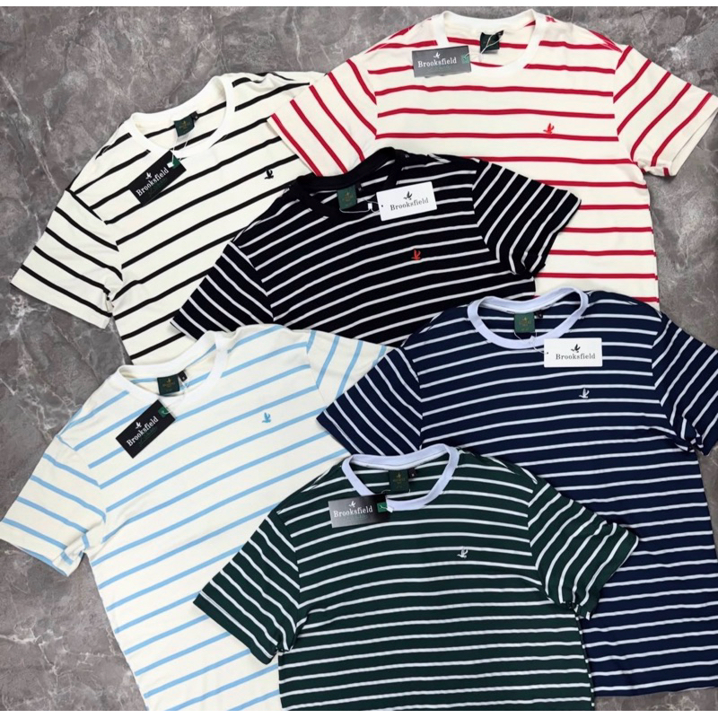 Brooksfield Camiseta Listrada Masculina Brooksfield Cotton com Elastano Conforto Premium e Estilo