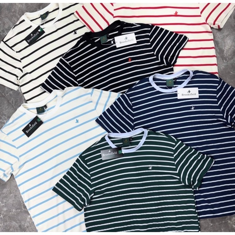 Brooksfield Camiseta Listrada Masculina Brooksfield Cotton com Elastano Conforto Premium e Estilo Moderno
