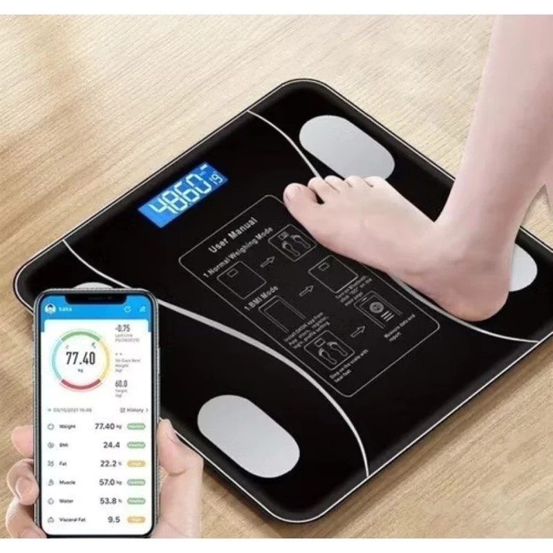 Balança Digital Corporal Peso Gordura Saúde Precisão Vidro Temperado Bioimpedância Bluetooth Celular