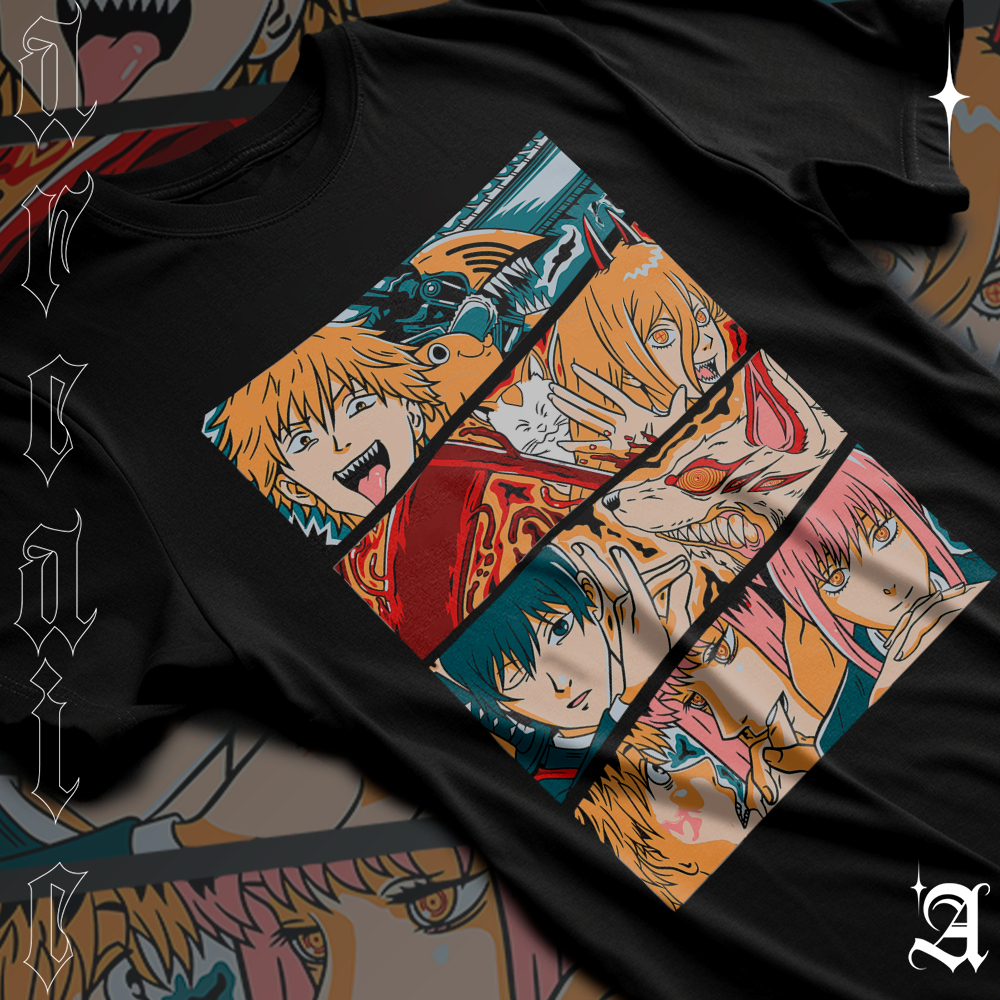 Camiseta Basica Algodao Chainsaw Man Mangá Personagens Eyes Denji Makima Aki Hayakawa Power Unissex