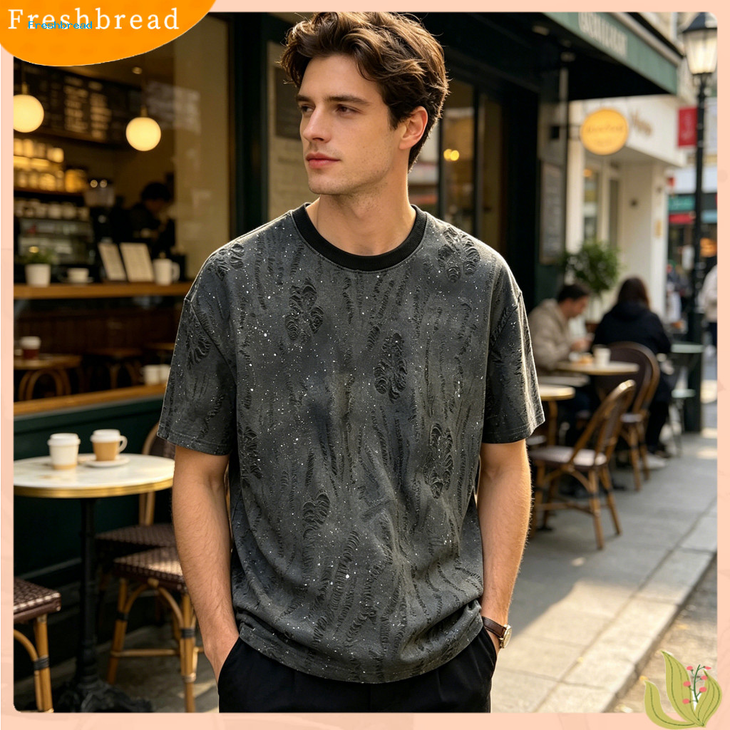 Trendy Men T-shirt Lightweight Men's Stylish Shabby Loose Fit Casual Summer Tee Sparkling Party Holiday Streetwear Perfe
