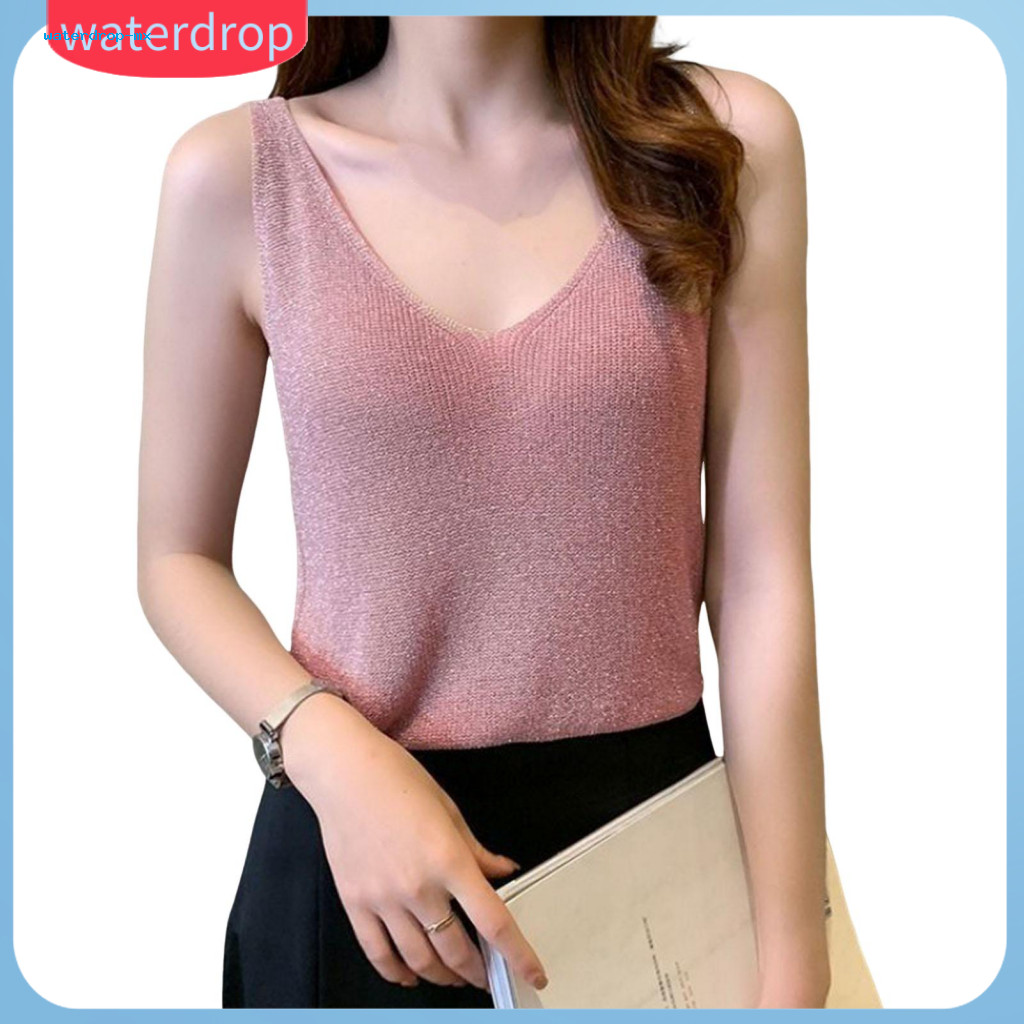 Women’s V Neck Tank Top Slim Fit Knitted Shirt Lightweight Summer Tee for Wear Breathable and Comfortable Spring/summe
