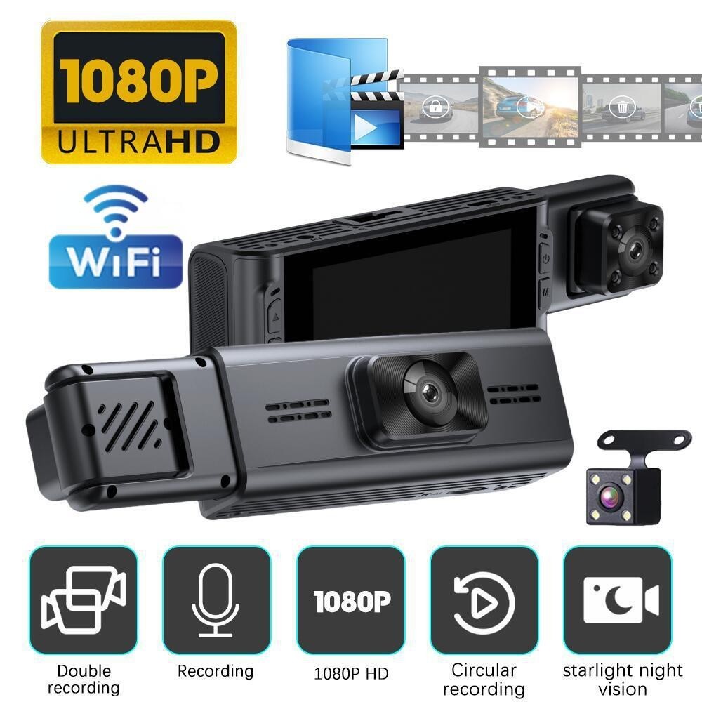 3lens Wi Fi 1080P Gravador De Três Lentes De Alta Definição Ultra Wide Angle Night Vision WiFi Para Gravação Na Frente E Atrás Do Carro