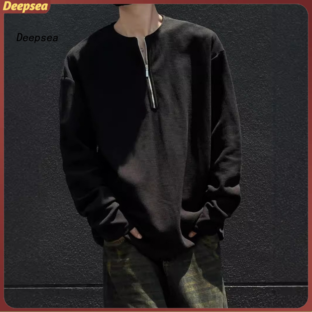 Men's Spring Fall Sweatshirt Half Zipper Round Neck Loose Fit Waffle Texture Casual Sports School Work Daily Wear Top Lo