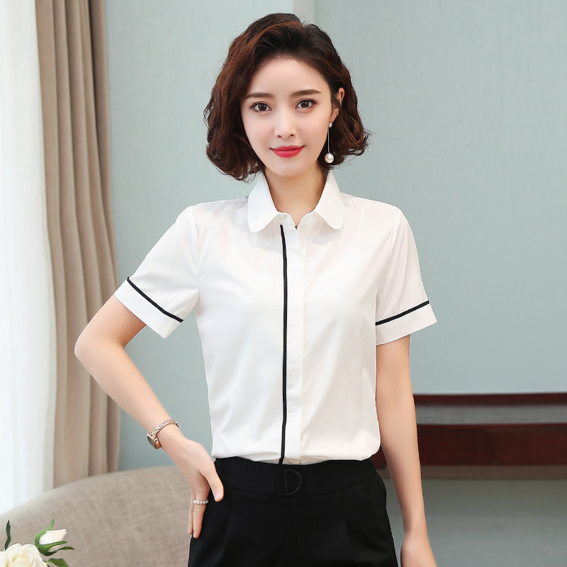 Camisa branca feminina de manga curta 2023 verão novo estilo profissional Formal Wear workwear estilo fino elegante work