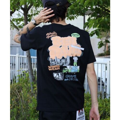Camiseta Masculina E Feminina De Manga Curta BEN DAVIS Costas graffiti Colagem Grande Impressão WORK WEAR Tema Roupa De