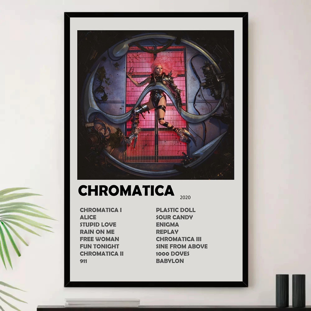 Quadro Placa Decorativa Música Internacional Lady Gaga Pop e Dance Pop Álbuns com Moldura