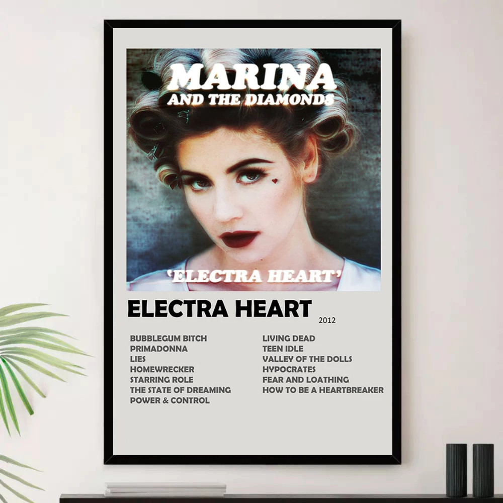 Quadro Placa Decorativa Música Internacional Marina Pop e Dance Pop Álbuns com Moldura
