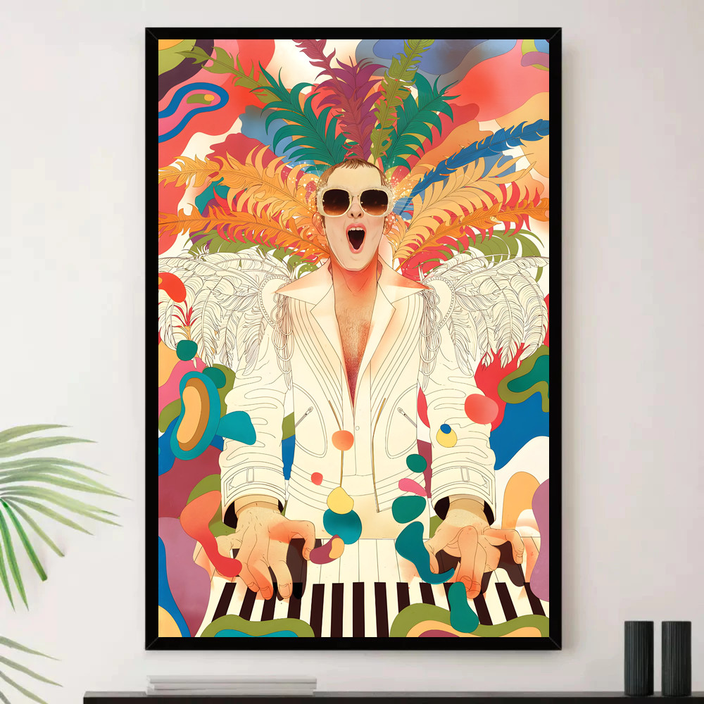 Quadro Placa Decorativa Música Internacional Elton John Pop e Dance Pop Álbuns com Moldura
