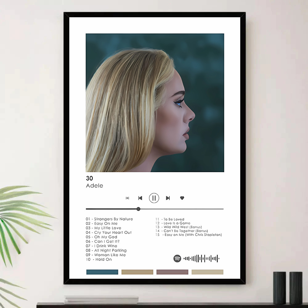 Quadro Placa Decorativa Música Internacional Adele Pop e Dance Pop Álbuns com Moldura