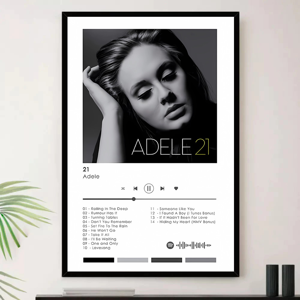 Quadro Placa Decorativa Música Internacional Adele Pop e Dance Pop Álbuns com Moldura