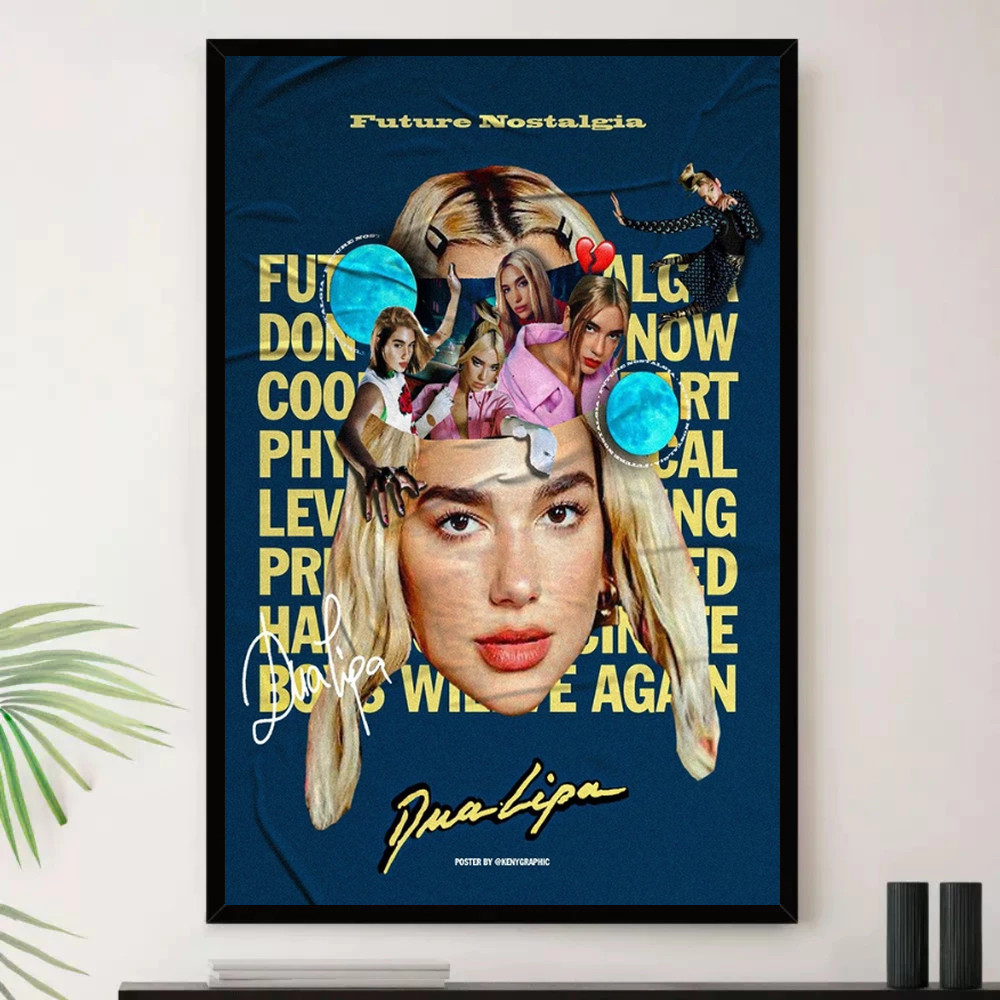 Quadro Placa Decorativa Música Internacional Dua Lipa Pop e Dance Pop Álbuns com Moldura