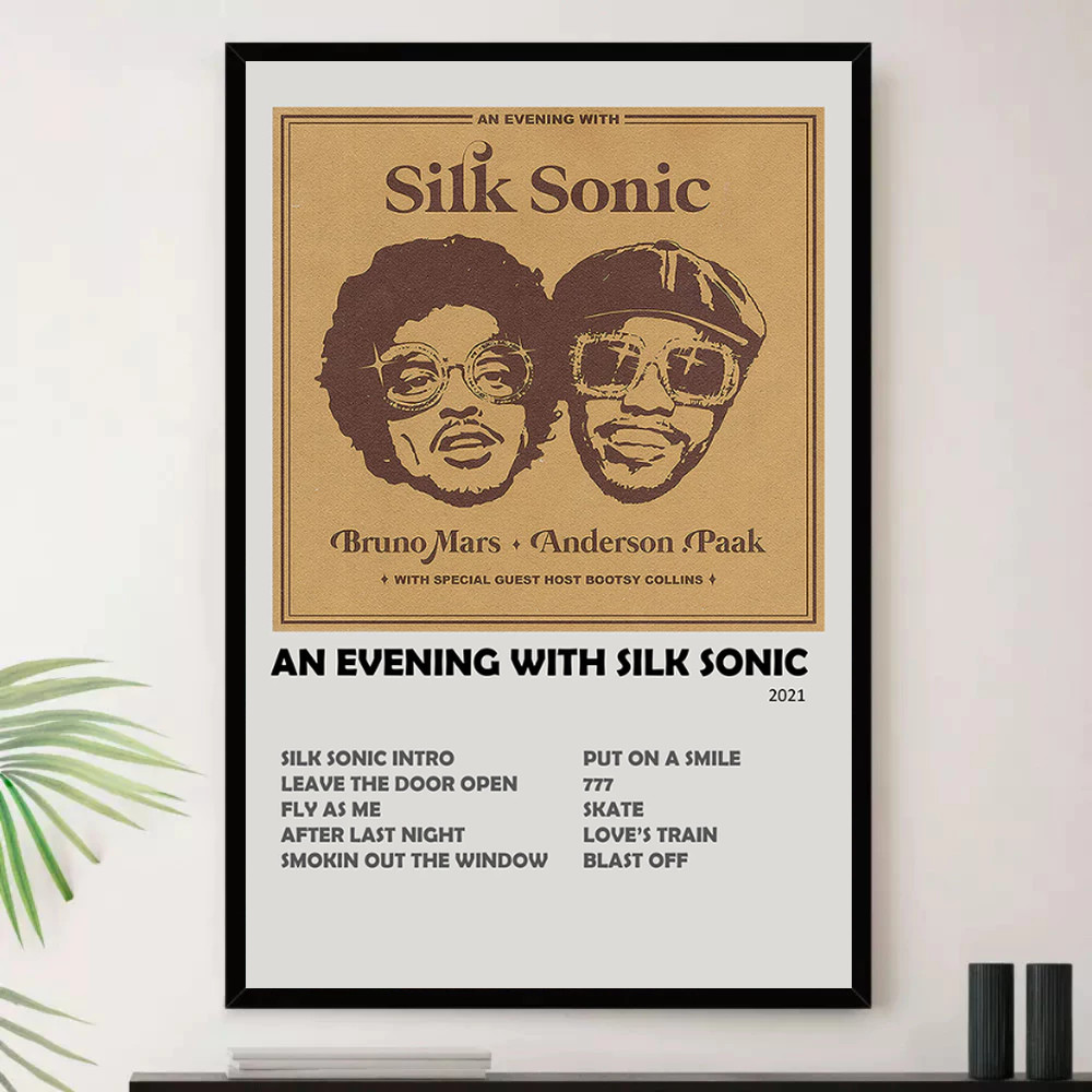 Quadro Placa Decorativa Música Internacional Bruno Mars Pop e Dance Pop Álbuns com Moldura