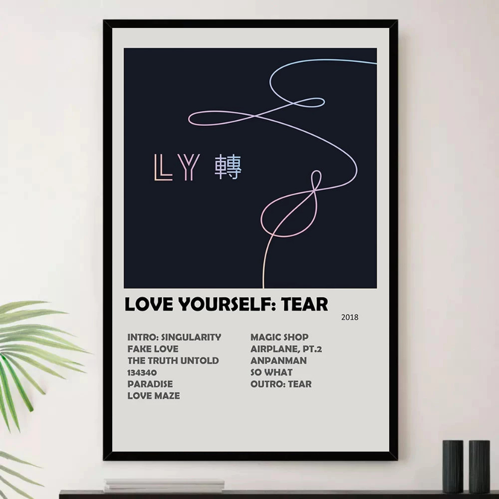 Quadro Placa Decorativa Música Internacional BTS Dance Pop K-pop e Pop Álbuns com Moldura
