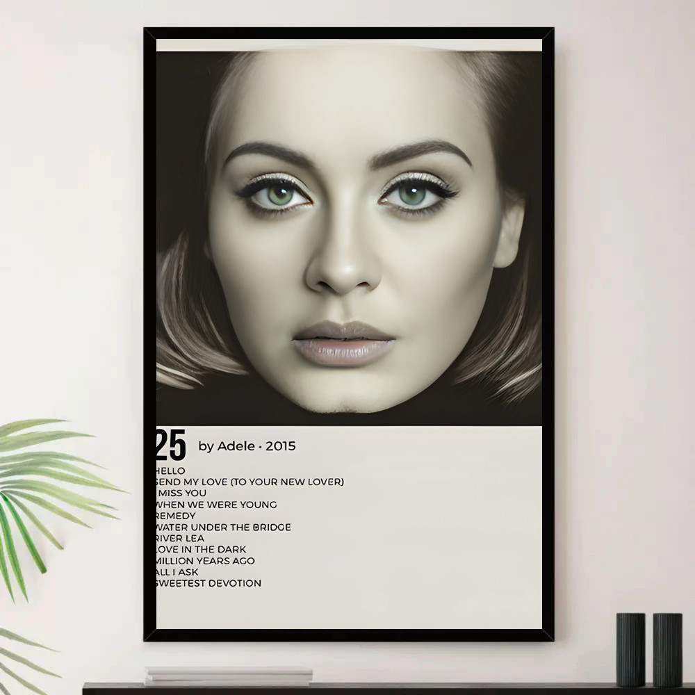 Quadro Placa Decorativa Música Internacional Adele Pop e Dance Pop Álbuns com Moldura