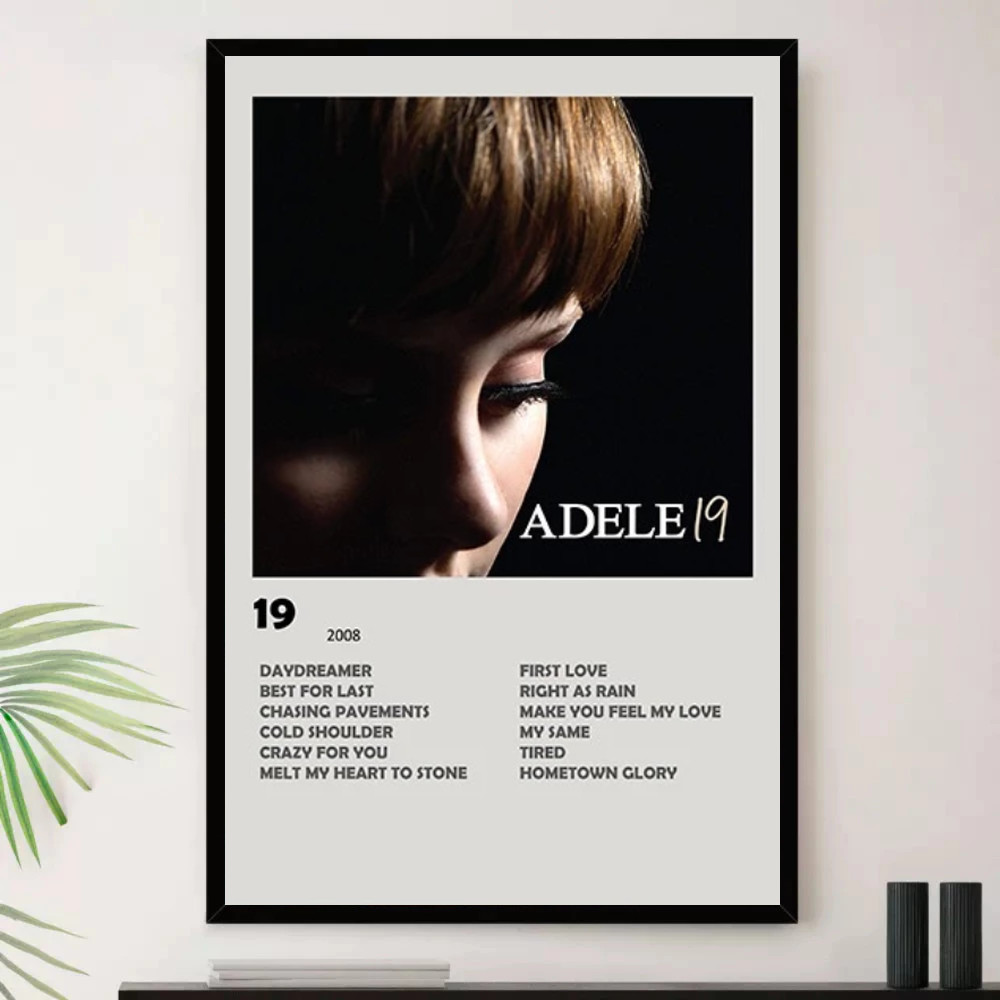 Quadro Placa Decorativa Música Internacional Adele Pop e Dance Pop Álbuns com Moldura