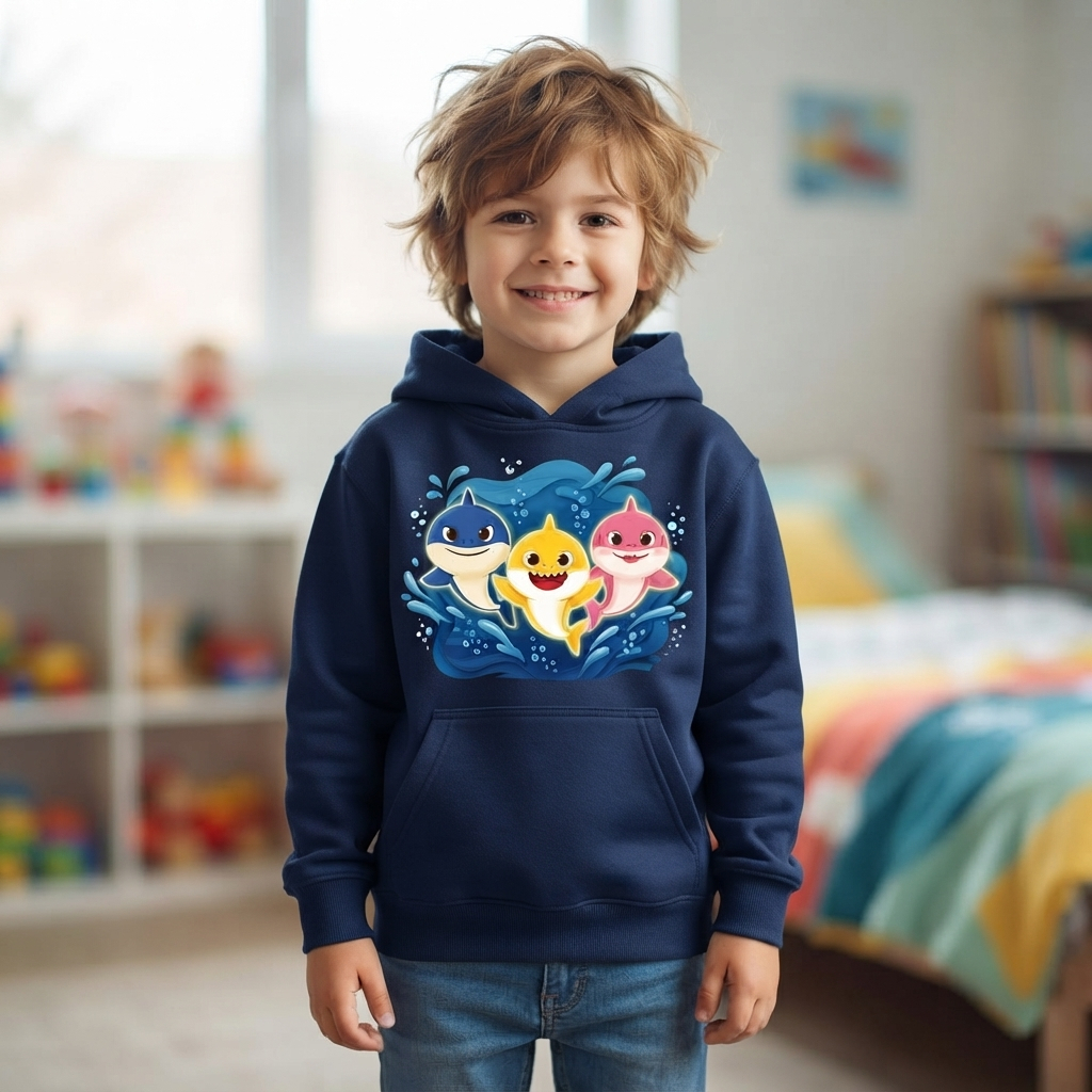 Blusa Moletom Baby Shark Infantil Com Capuz Bolso Canguru Casaco De Frio Algodão Unissex Roupa Infantil