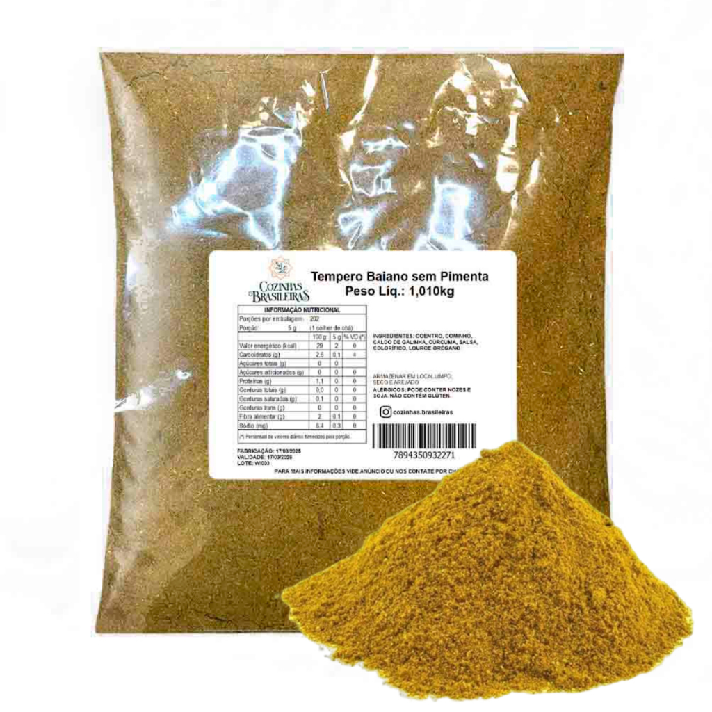 Promoção Tempero baiano sem pimenta p/ carnes legumes frango 200g, 500g, 1,010kg