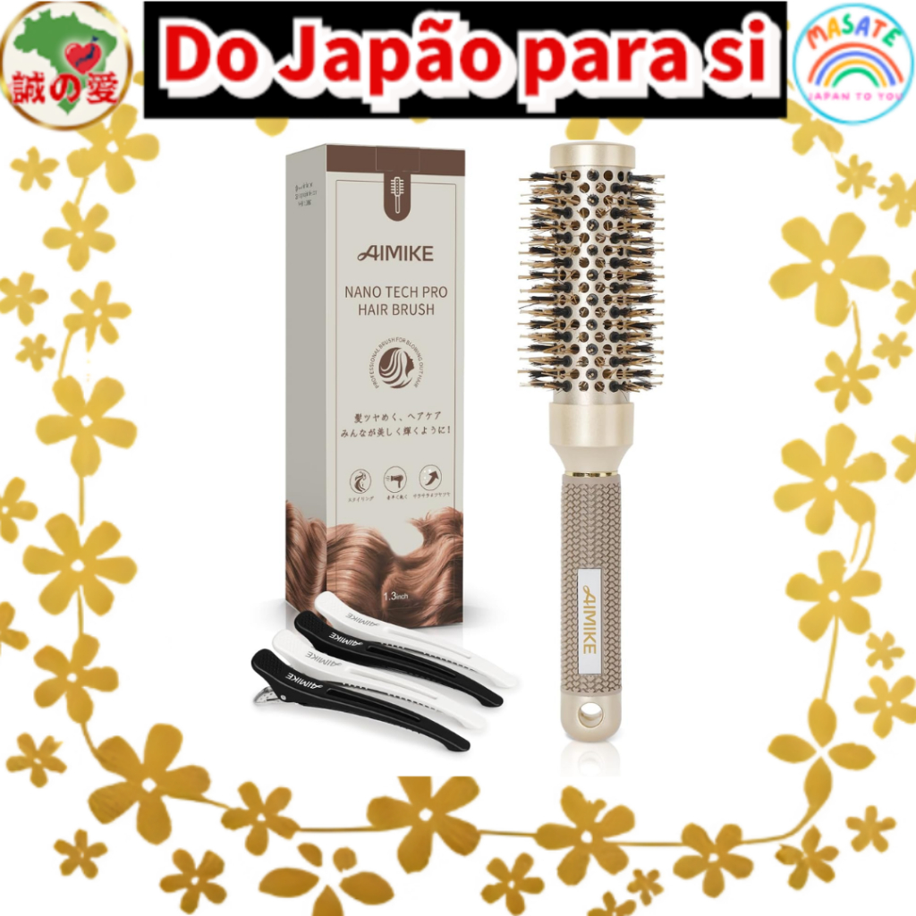 AIMIKE Nano Ceramic Ionic Round Barrel Hair Brush For Blow Drying 【Do Japão para você】