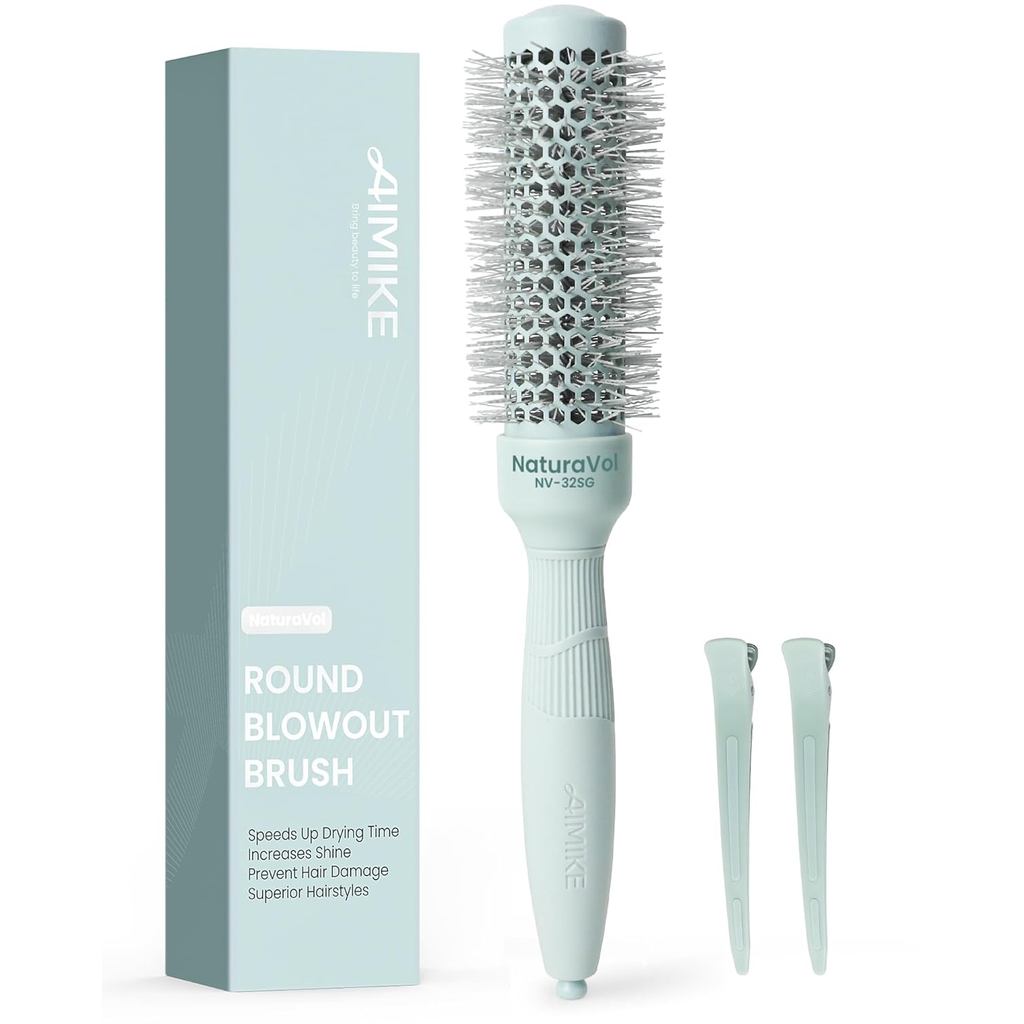 AIMIKE NaturaVol Round Brush for Blow Out, Small Round Hair Brush Nano Thermal Ceramic & Ionic Tech, for Blow Drying & S