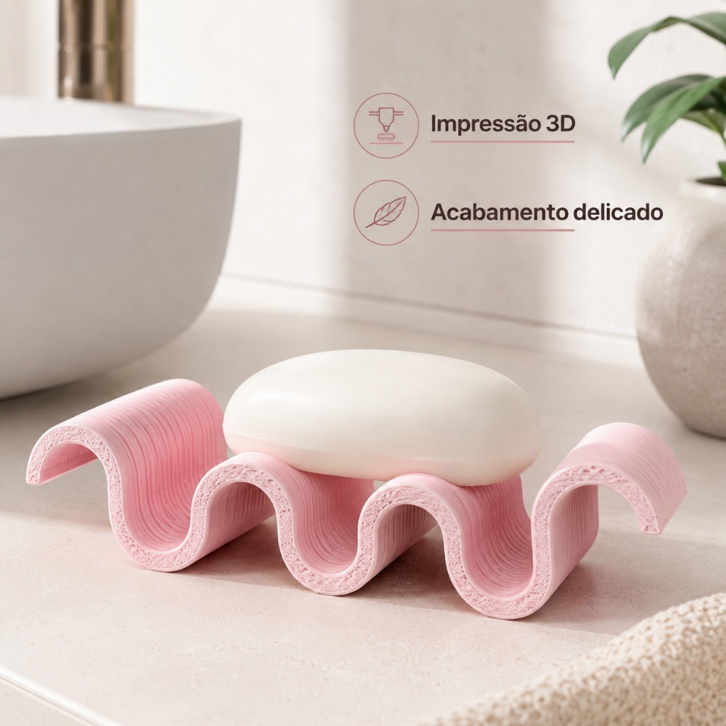 Porta Sabonete Wave 3D Decorativo Banheiro Lavabo Bancada Pia Saboneteira Onda Design Moderno PLA Premium
