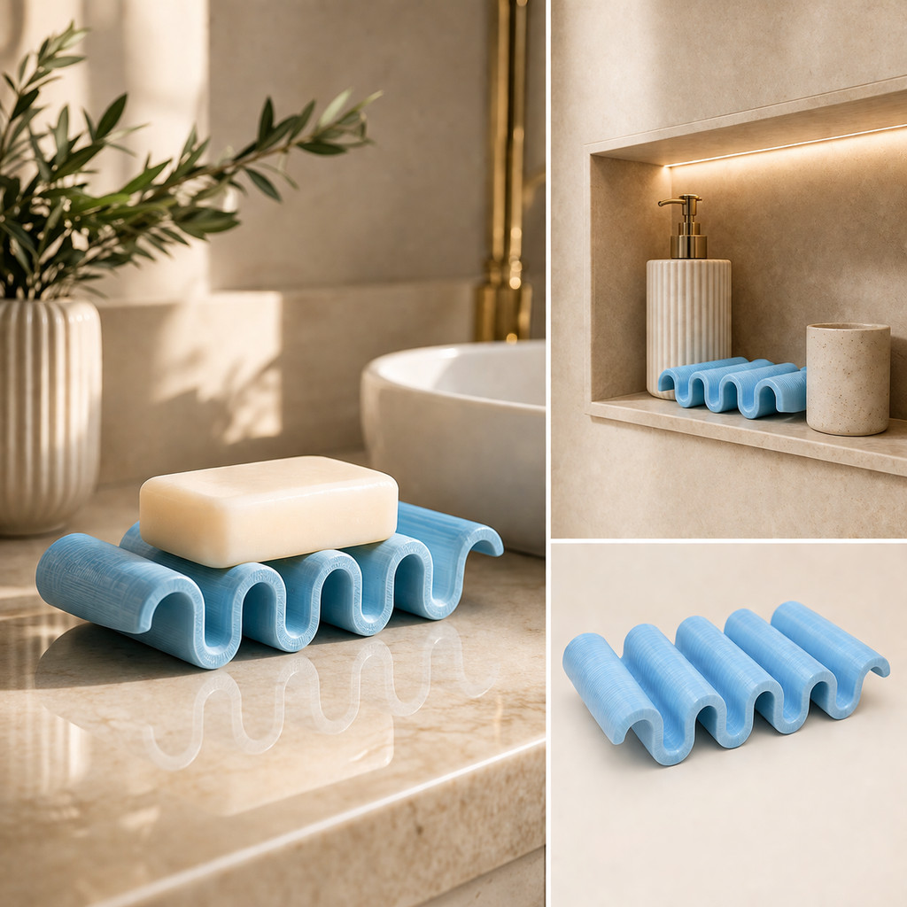 Saboneteira Onda 3D Decorativa Porta Sabonete Banheiro Pia Lavabo Bancada Wave Design Exclusivo PLA Premium