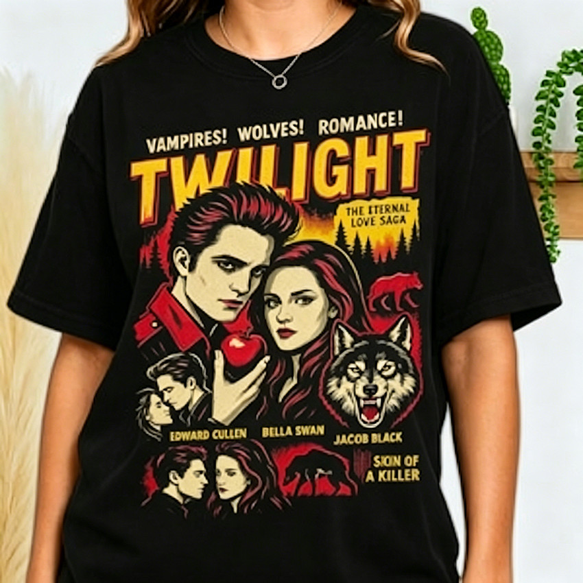 Camiseta Masculina Feminina Oversized Estampa Twilight Saga Vampiros Lobos Romance Edward Cullen Bella Swan Jacob Black