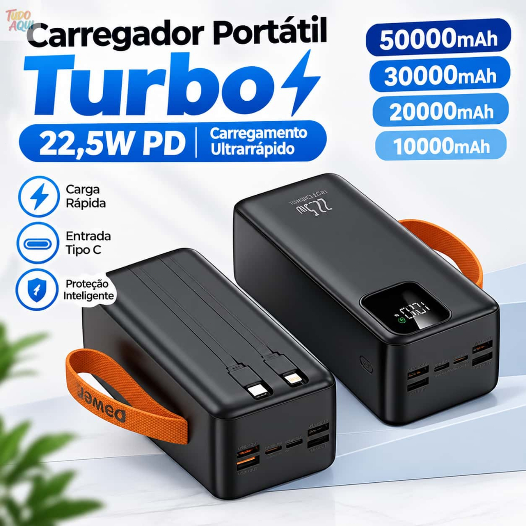 Carregador Portátil grande 50000mah/30000mah/2000mah/10000mah Turbo 22,5W PD carregamento ultrarrápido TUDO