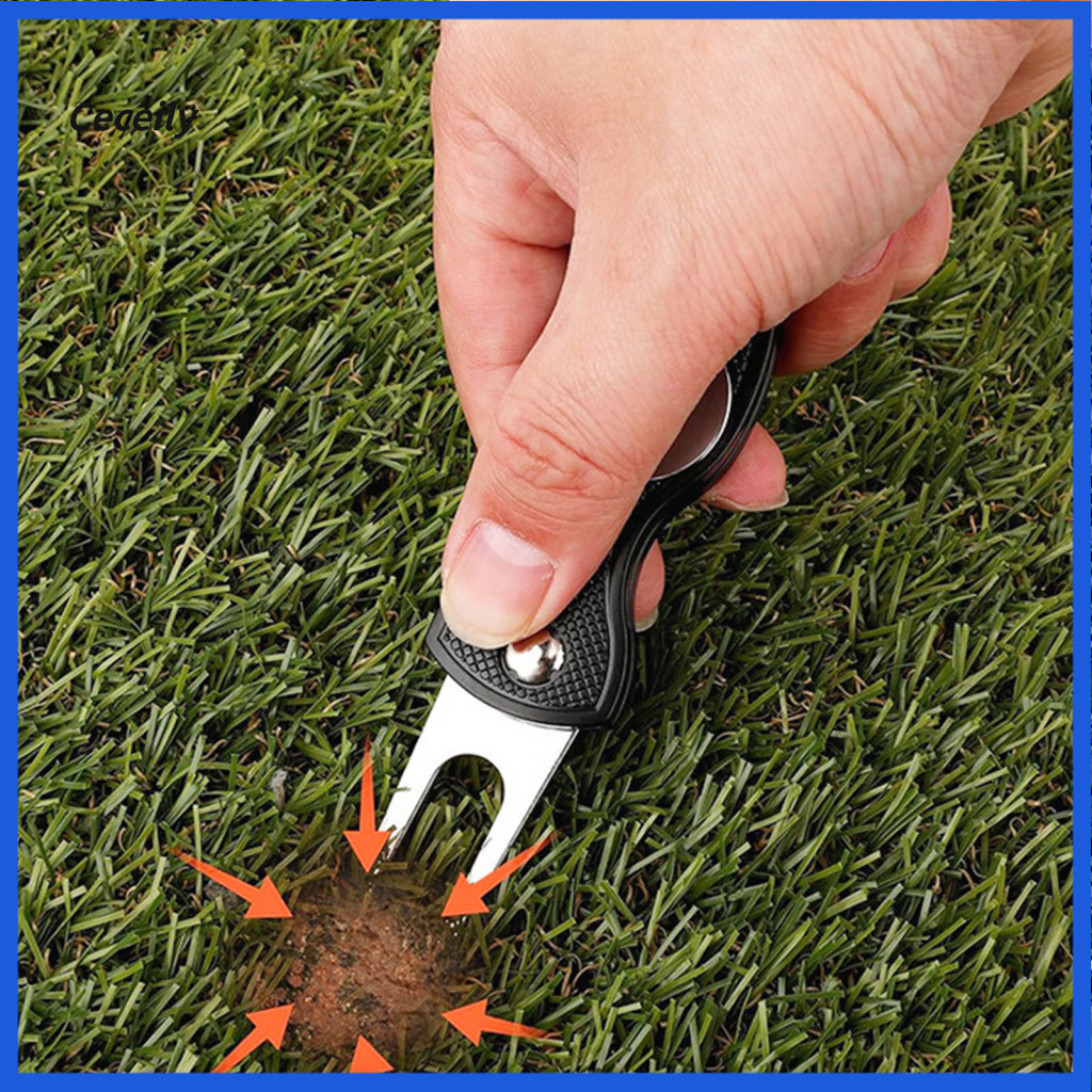 Foldable Green Fork Tool Golf Divot Repair with Magnetic Ball Marker Durable Accessories for Men Women Perfect Gift for