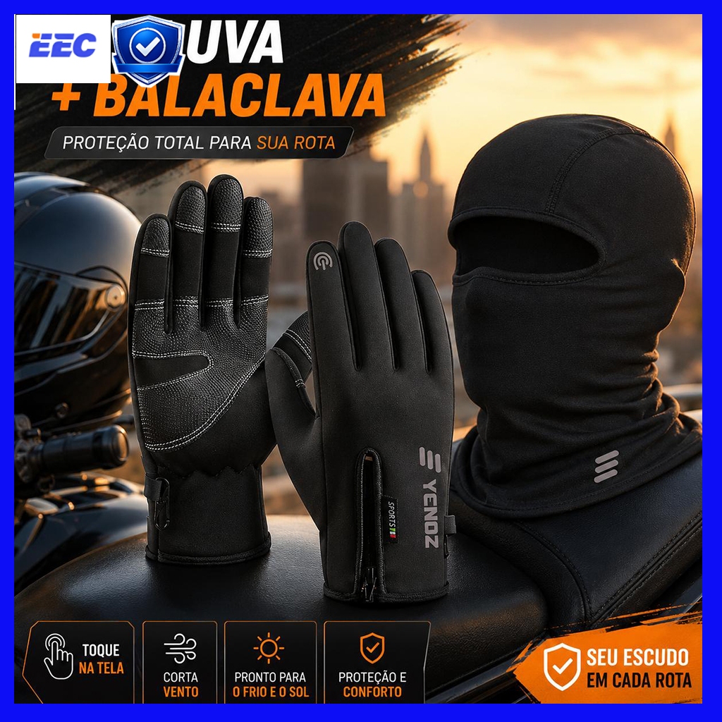 Outdoor 2-Piece Protective Kit: Balaklava Hat,Waterproof Thermal Touch Cell Phone Glove For Motorcycle Bike Sports Trail